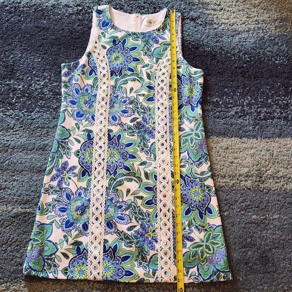 Eliza J Knee Length Sleeveless Embroidered White Green Blue Floral Dress Size 10 - Picture 9 of 13